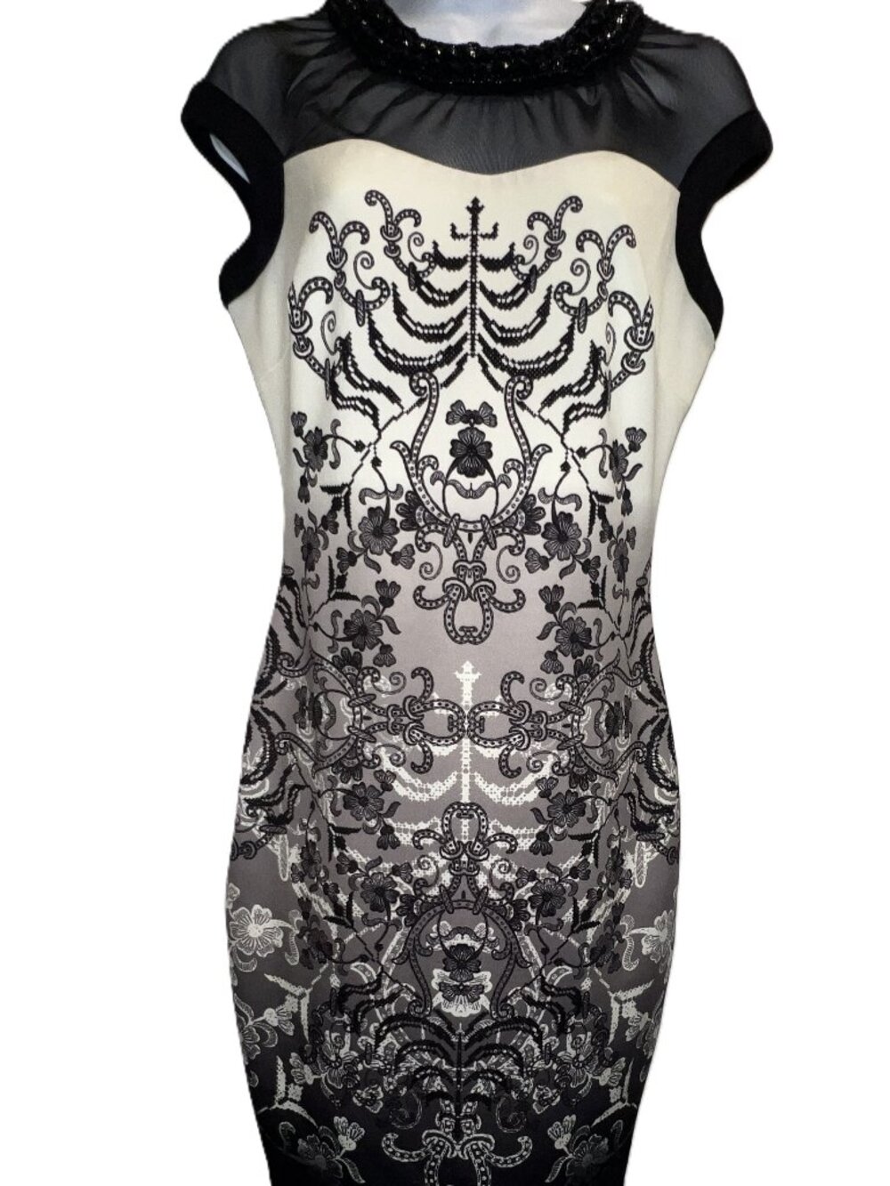 Baroque Gothic Romance JAX Black Label Sleeveless Sheath Dress Black/White sz 4